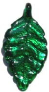 1 45x23mm Emerald with Silver Foil Lampwork Leaf Pendant